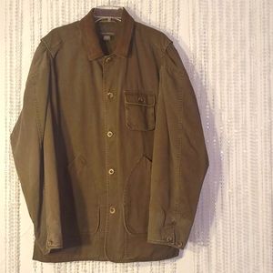 Vintage Banana Republic army Jacket cotton Leather Collar Barn Chore Coat Field